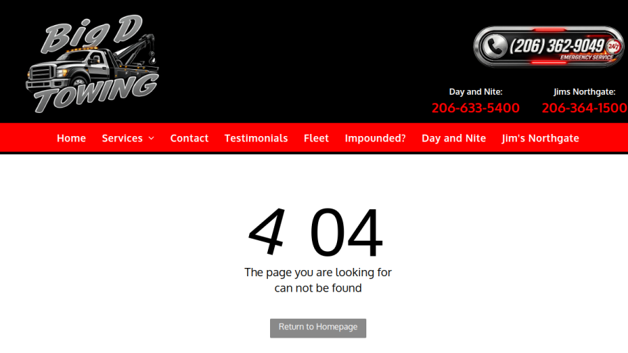 Screenshot of the Big D Towing website