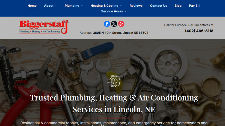 Screenshot of the Biggerstaff Plumbing Heating & Air website