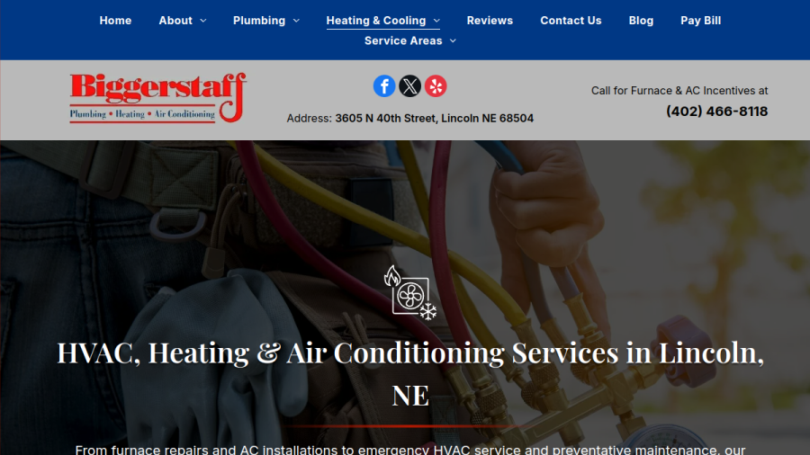 Screenshot of Biggerstaff Plumbing Heating & Air website