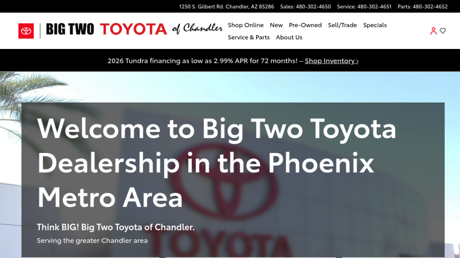 Screenshot of the Big Two Toyota of Chandler website