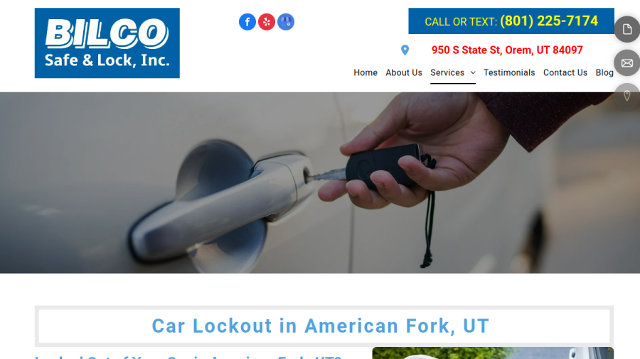 Website screenshot of Bilco Safe & Lock Inc