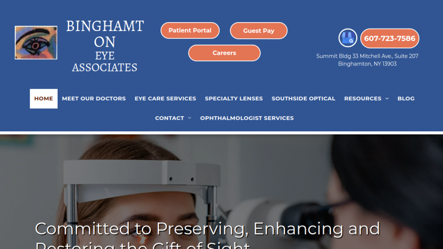 Website screenshot of Binghamton Eye Associates
