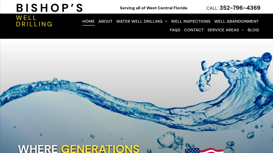 Screenshot of the Bishop's Well Drilling website