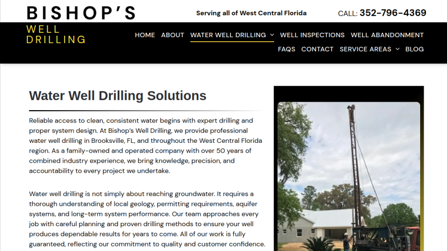 Bishop's Well Drilling website