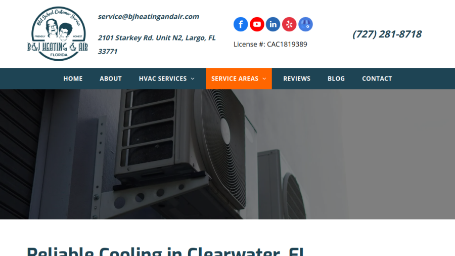 B & J Heating & Air Conditioning website screenshot