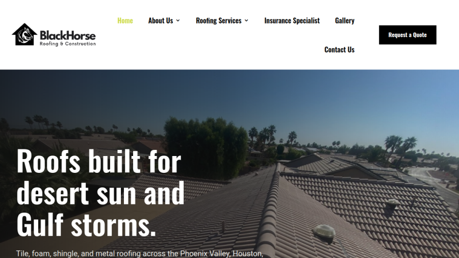 Screenshot of the BlackHorse Roofing & Construction LLC website