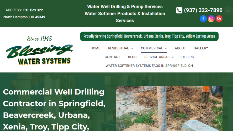 Screenshot of the Blessing Pump & Water Systems website