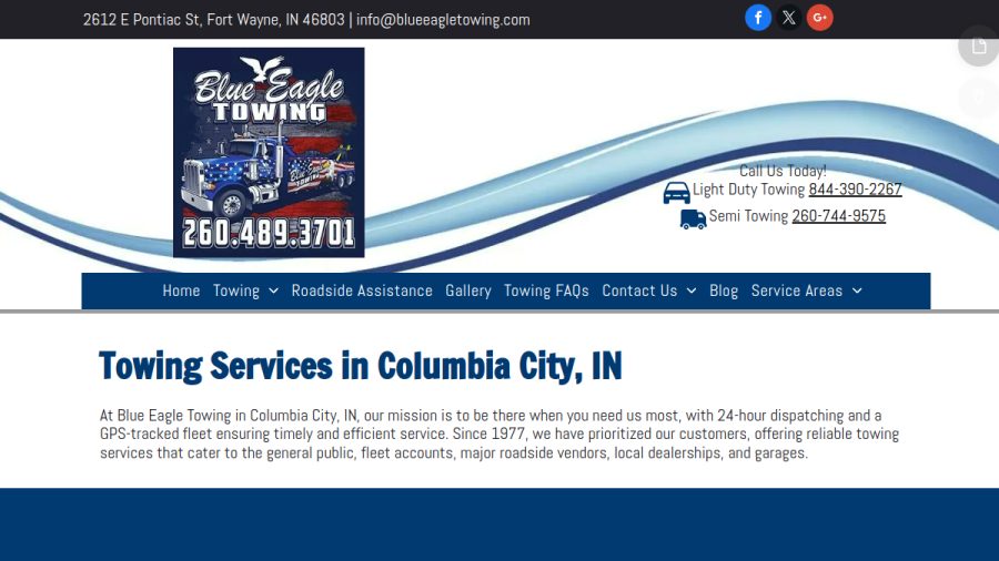 Blue Eagle Towing website