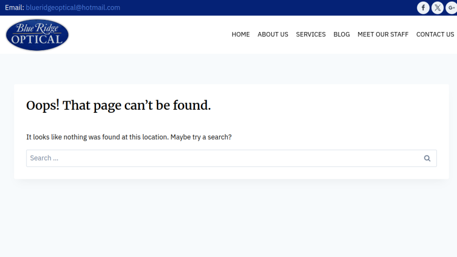 Screenshot of Blue Ridge Optical website