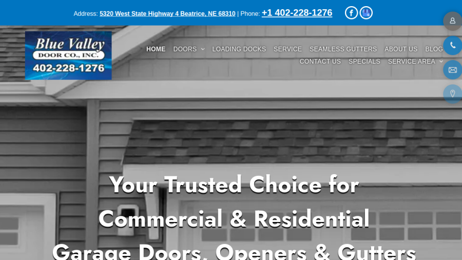 Screenshot of the Blue Valley Door Co., Inc. website