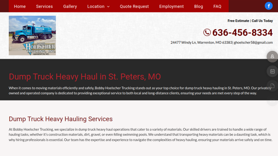 Screenshot of the Hoelscher Bobby Trucking Inc website