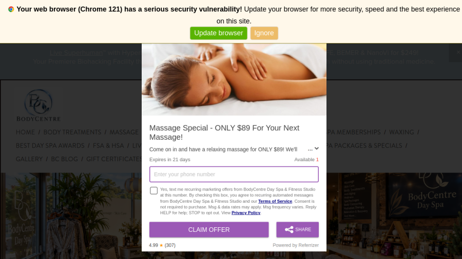 BodyCentre Day Spa website