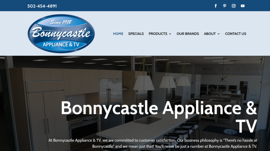 Screenshot of the Bonnycastle Appliance & TV website