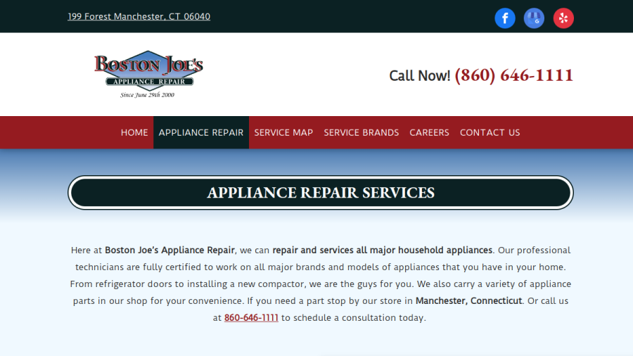 Boston Joe's Appliance Repair website