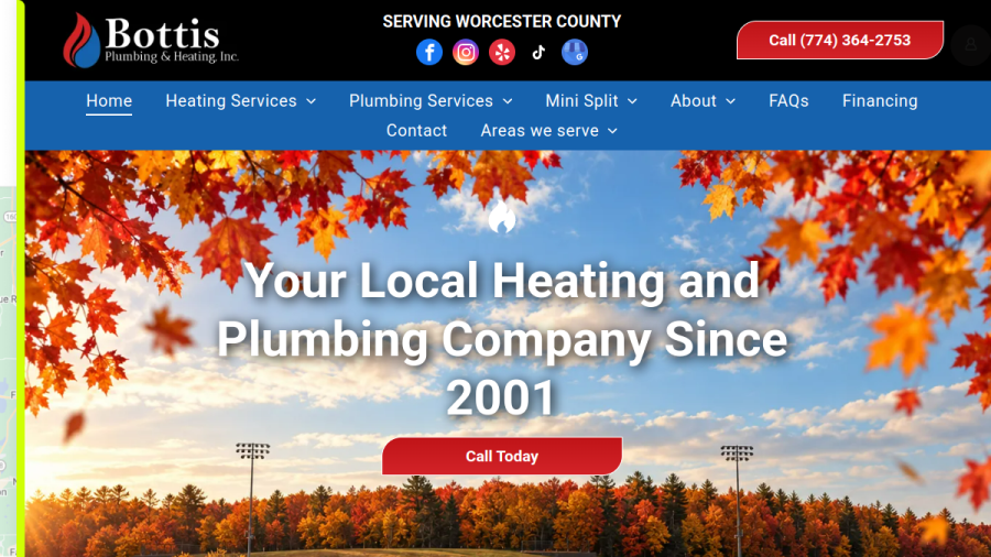 Website screenshot of Bottis Plumbing & Heating