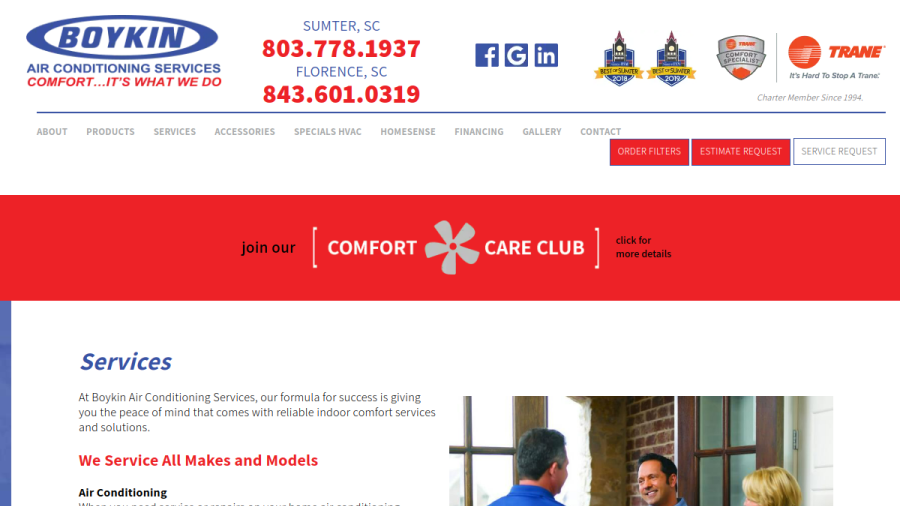 Screenshot of the Boykin Air Conditioning Services website