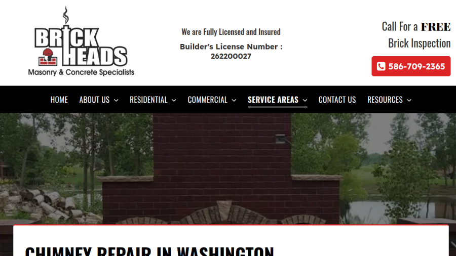 Screenshot of the Brickheads Masonry & Concrete Specialists LLC website