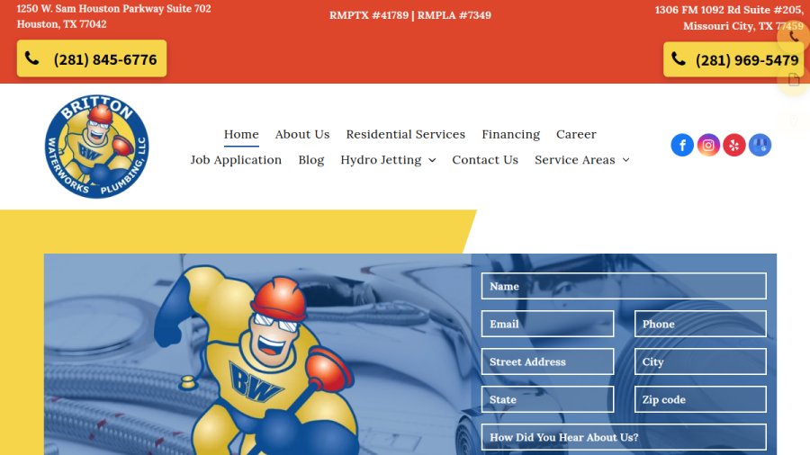 Screenshot of the Britton Waterworks Plumbing LLC website