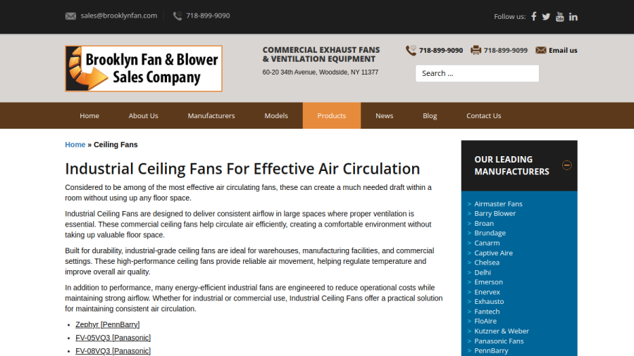 Brooklyn Fan & Blower Sales Company, Inc. website