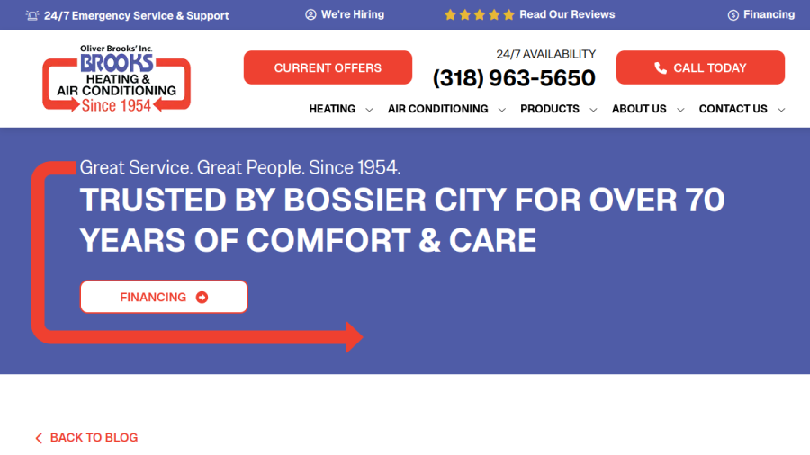 Screenshot of the Brooks Heating & Air Conditioning website