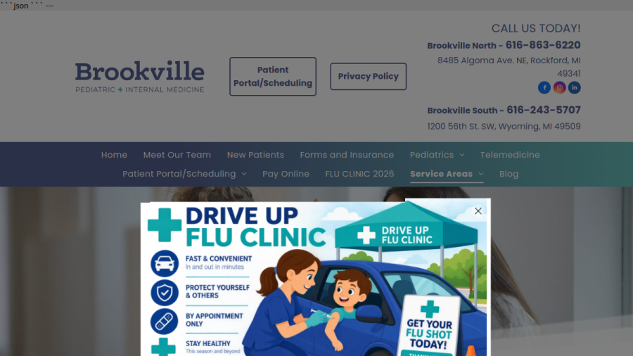 Screenshot of the Brookville Pediatric And Internal Medicine website