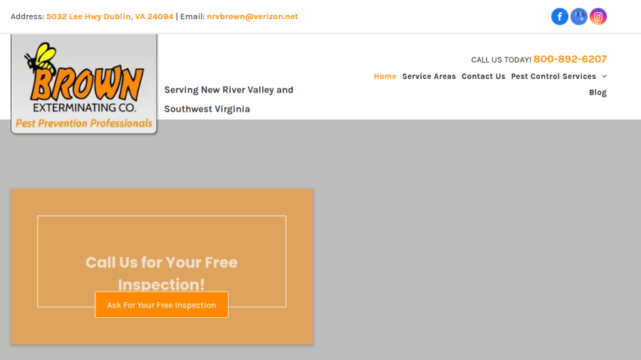 Website screenshot of Brown Exterminating Co