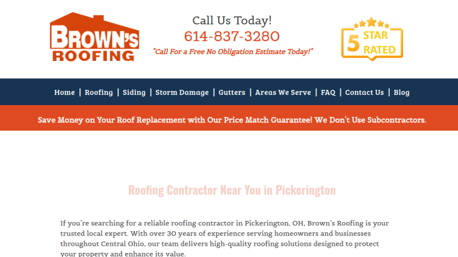 Brown's Roofing website