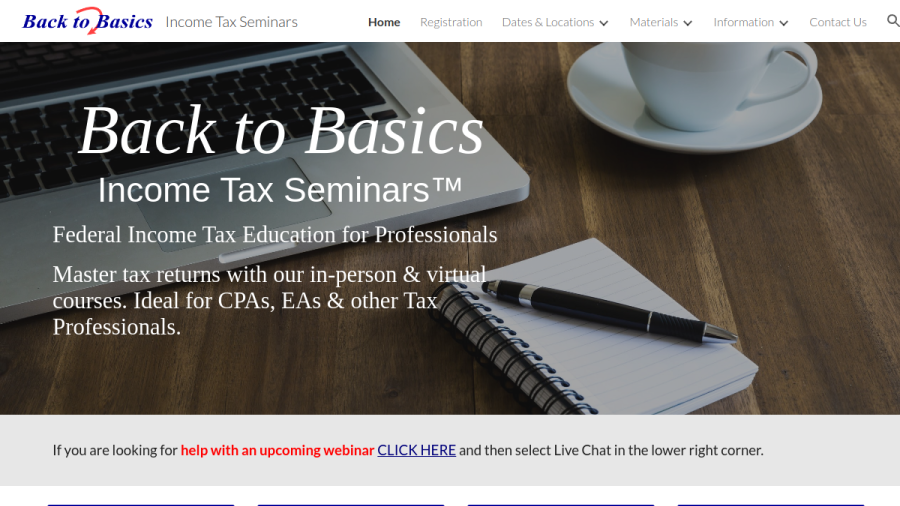 Screenshot of Back to Basics Income Tax Seminars website