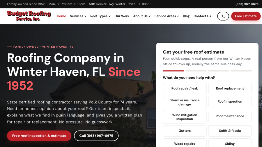 Screenshot of Budget Roofing Service website