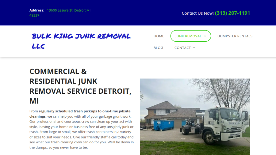 Screenshot of the Bulk King Junk Removal website