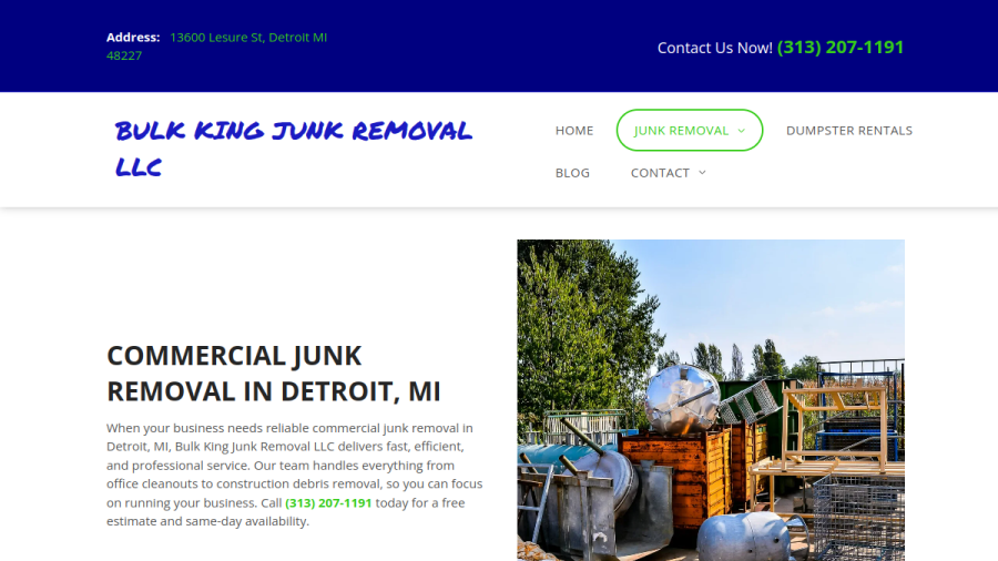 Website screenshot of Bulk King Junk Removal