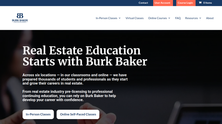 Screenshot of the Burk Baker School of Real Estate & Appraising website