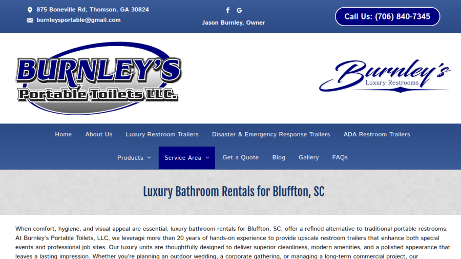 Burnley's Portable Toilets, LLC website