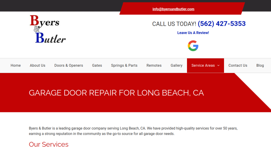 Screenshot of the Byers & Butler Inc. website