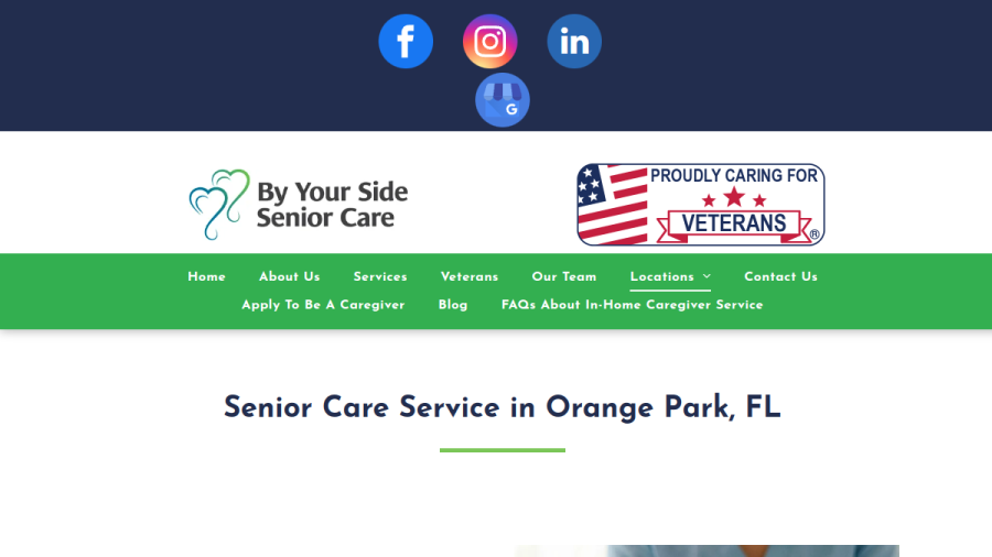 Website screenshot of By Your Side Senior Care