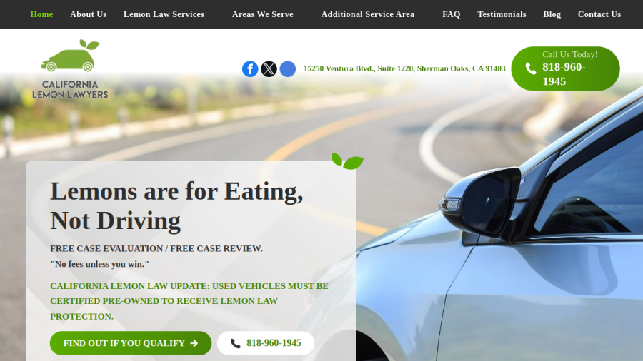 Screenshot of the California Lemon Lawyers, APC website