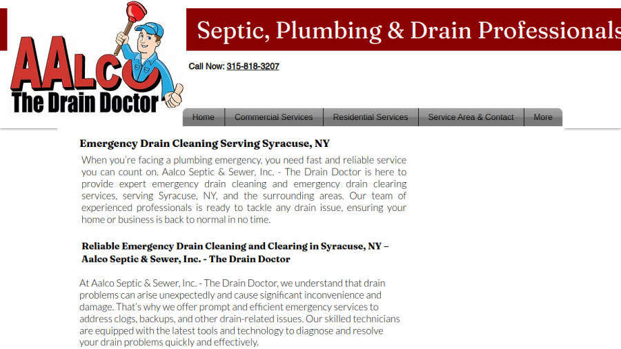 Screenshot of the Aalco Septic & Sewer, Inc. website