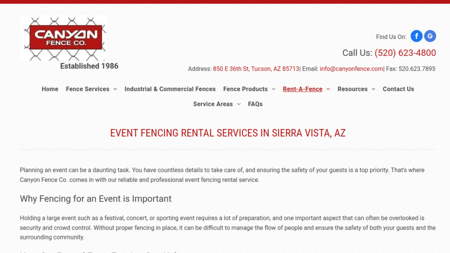Screenshot of Canyon  Fence Co website
