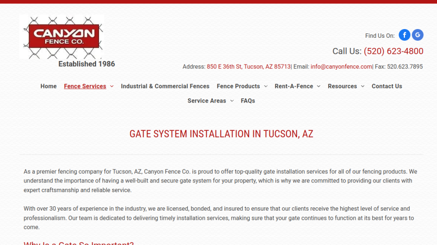 Canyon  Fence Co website