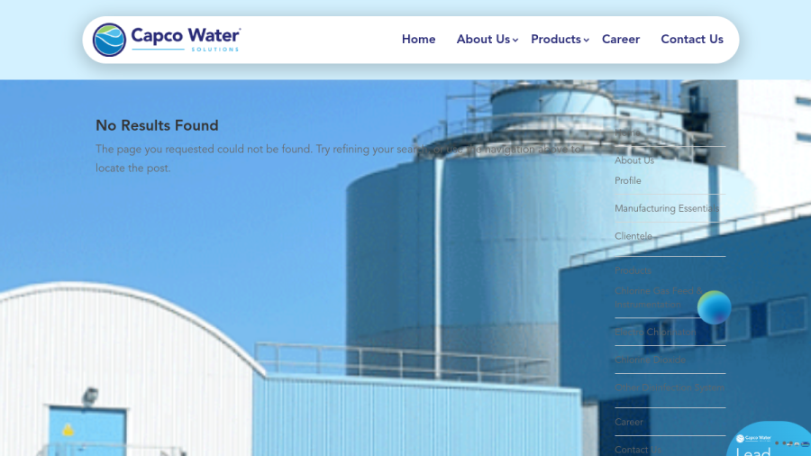 Website screenshot of Capco Water Solutions Pvt Ltd