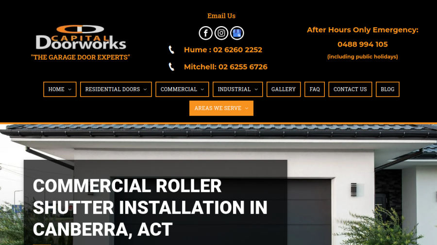 Website screenshot of Capital Doorworks