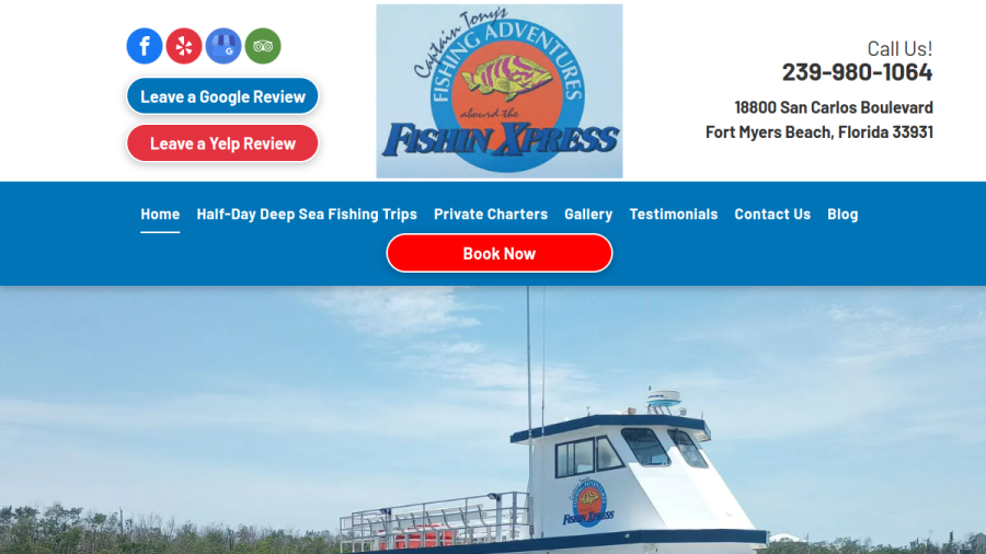 Screenshot of the Captain Tony's Fishing Adventures website