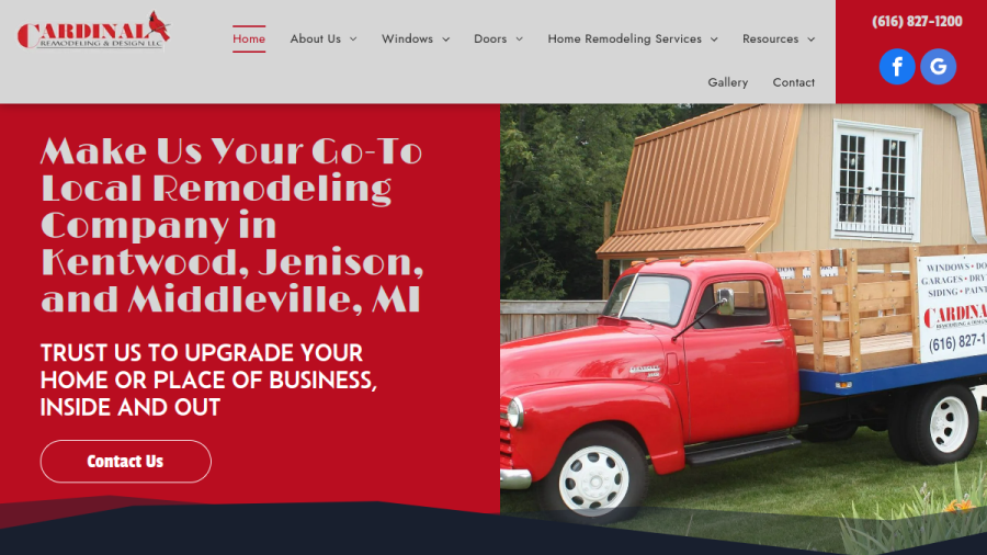 Screenshot of the Cardinal Remodeling & Design, LLC website