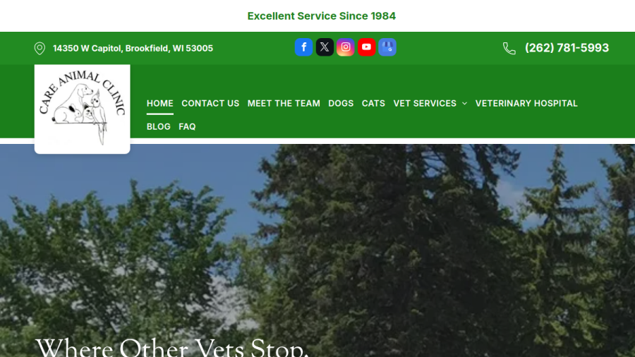 Screenshot of Care Animal Clinic / Hospital website