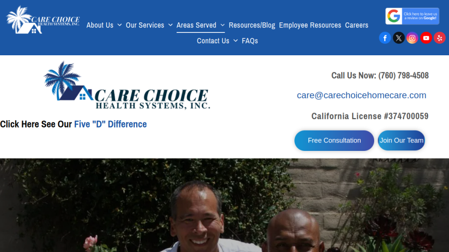 Screenshot of the Care Choice Home Care website