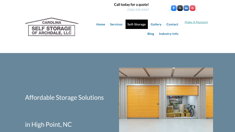 Screenshot of Carolina Self Storage website