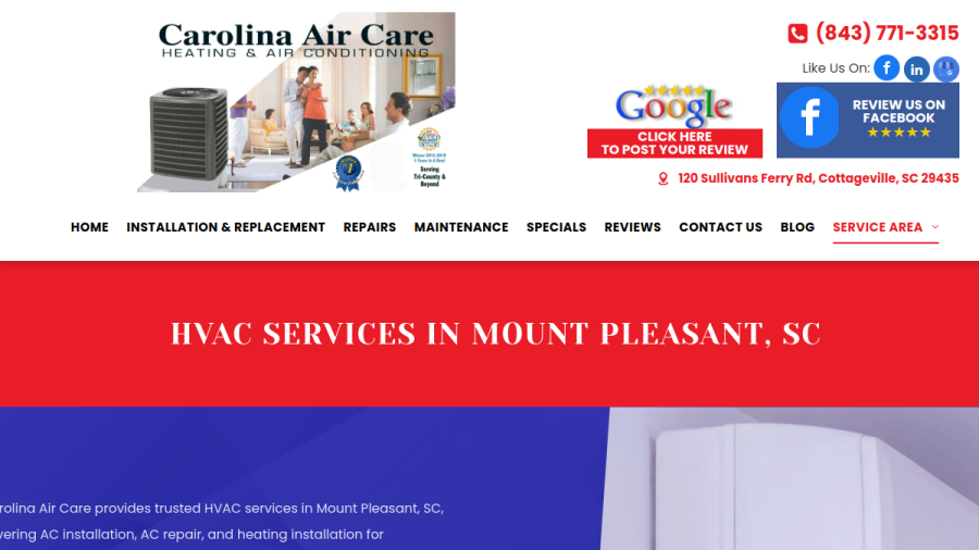 Screenshot of the Carolina Air Care website