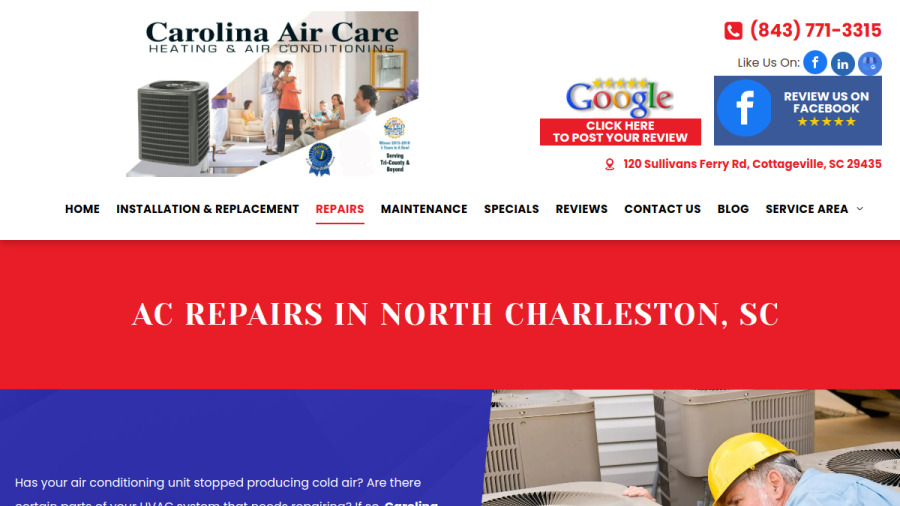 Screenshot of the Carolina Air Care website
