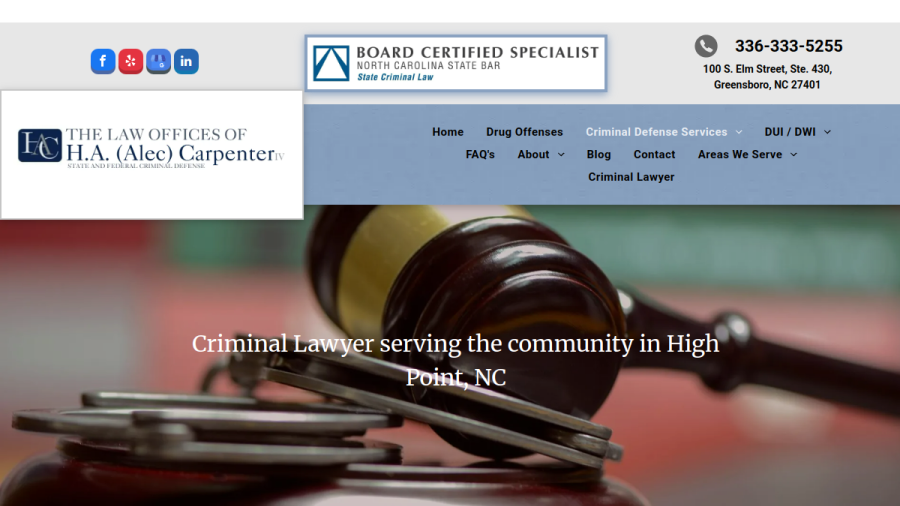 Screenshot of the Law Office Of H A (Alec) Carpenter IV website