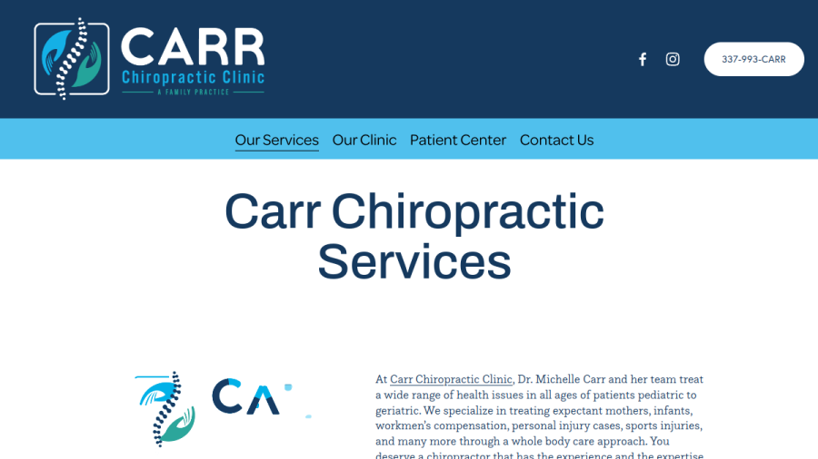 Screenshot of the Carr Chiropractic Clinic website